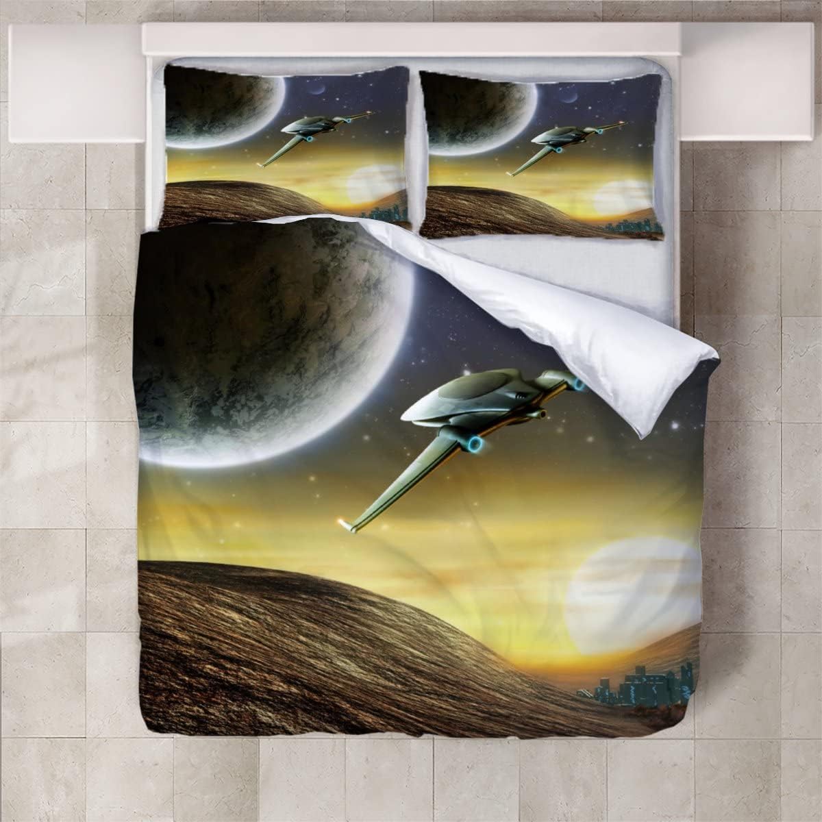 3D Printed Duvet Cover Spacecraft Pattern Printed Bedding Duvet Cover with Zipper Closure Soft Microfiber（240X220Cm）