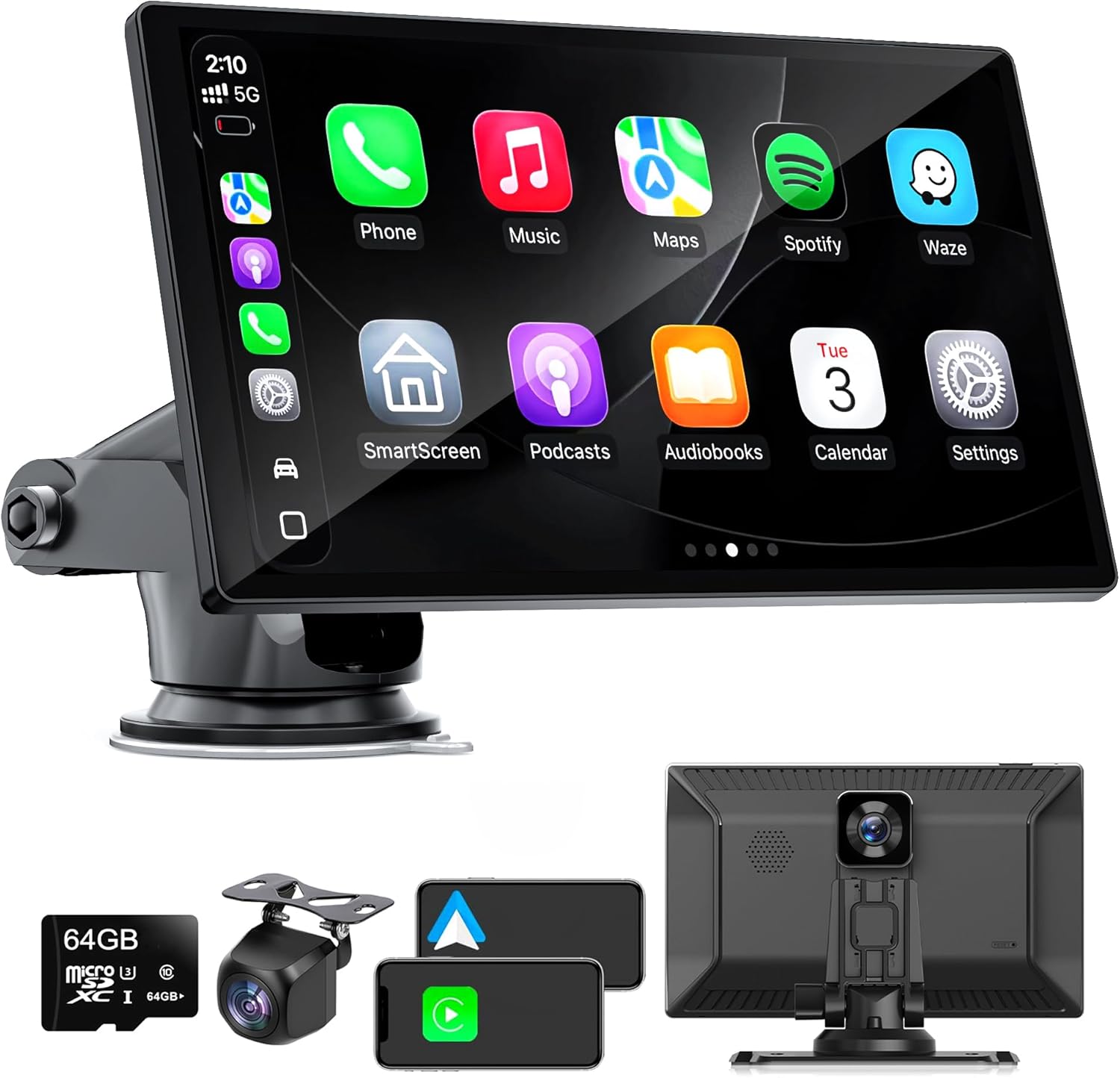 9" Carplay Screen with 4K Dash Cam + 1080p Backup Camera DVR Carplay Screen for Car,Apple Carplay and Androia Auto with Bluetooth, GPS, Mirror Link, Voice Control