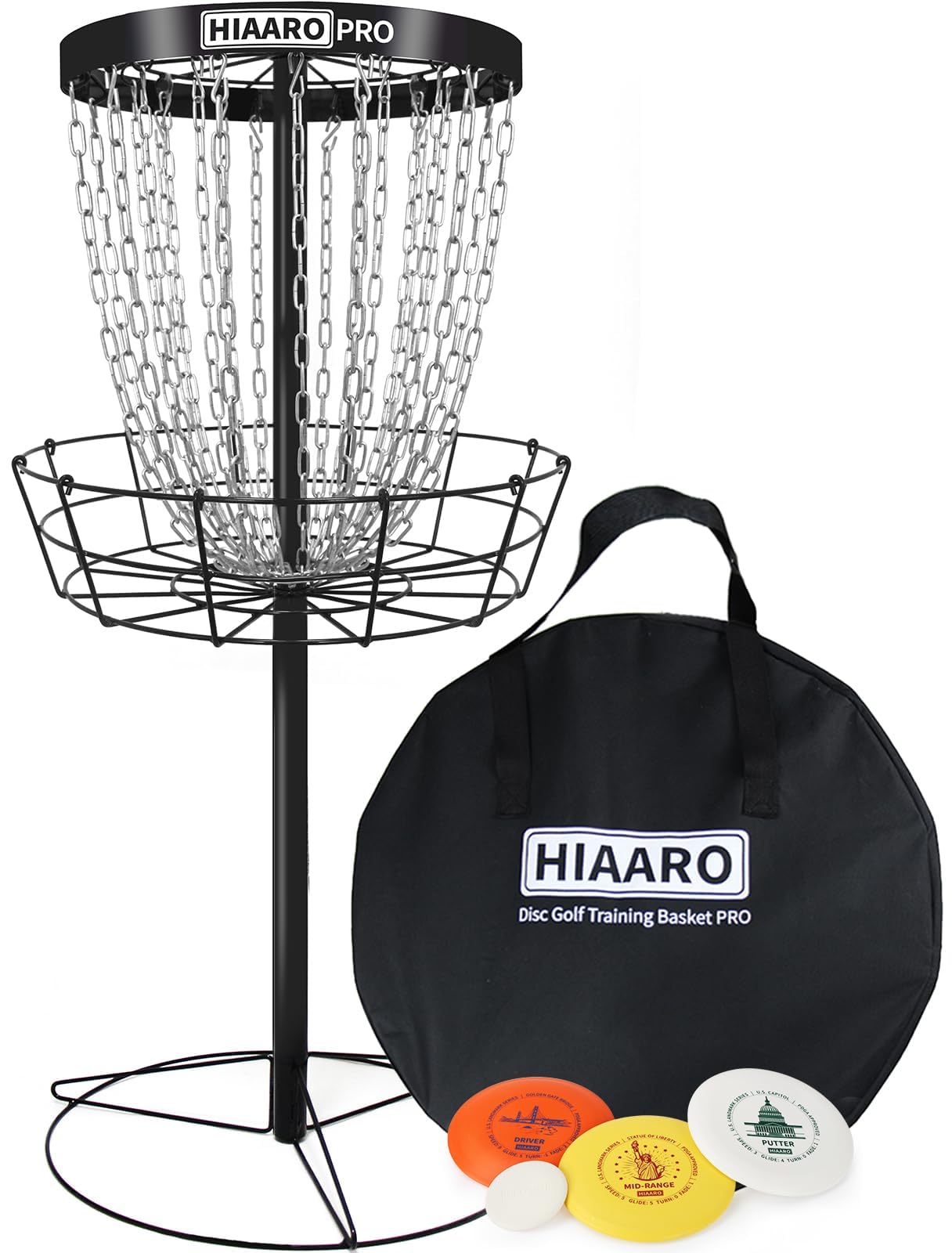 PDGA Approved HIAARO PRO Disc Golf Basket Portable Disc Golf Target with Heavy Duty 24 Chains Professional Disc