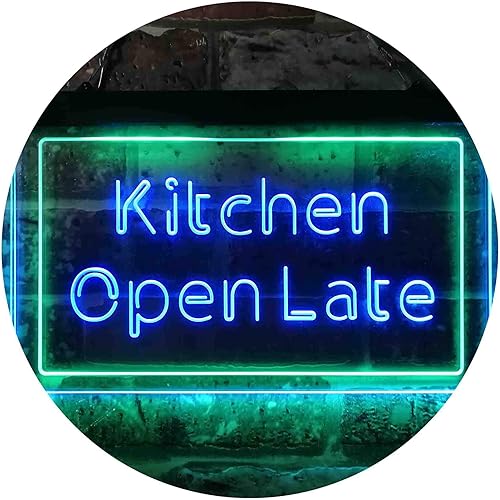 ADVPRO Kitchen Open Late Night Eat Restaurant Open Dual Color LED Neon Sign Verde y Azul 16 x 12 pulgadas st6s43-i3622-gb