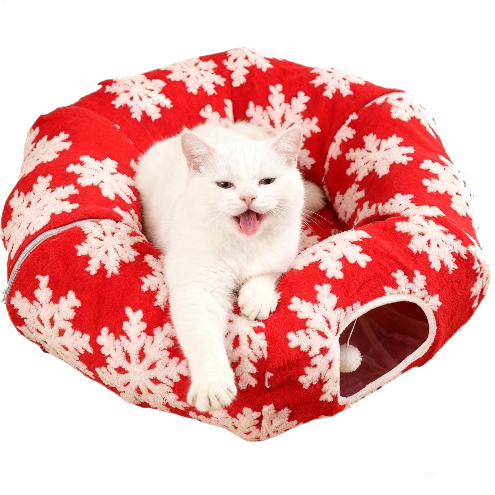 Cama de rosquilla para gatos de diseño navideño y cueva lavable para gatitos