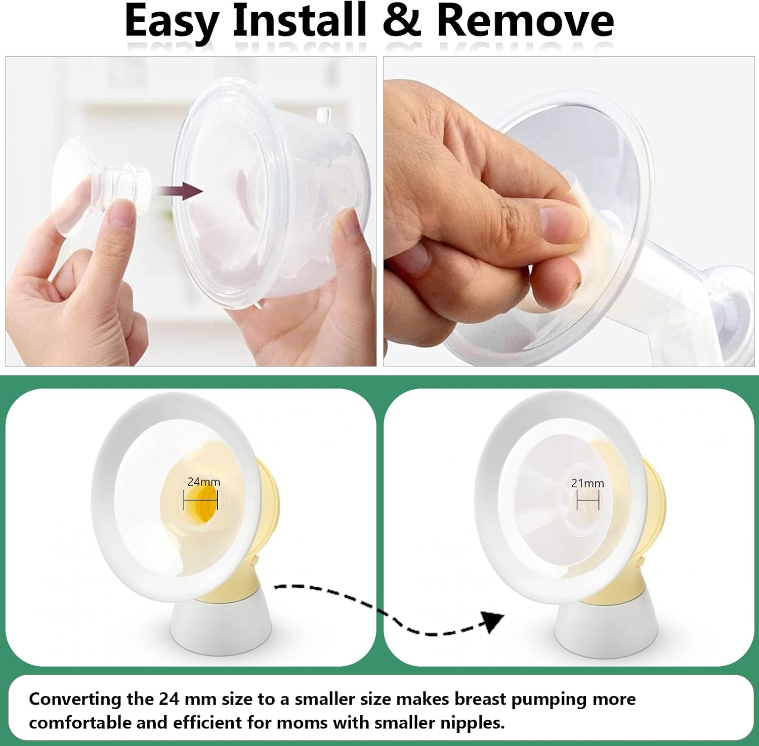 Flange Insert 15/17/19/21mm Compatible with 24mm Flange/Shield of Most Pumps,Compatible with TSRETE, Medela, Momcozy S9/S9Pro/S12/S12Pro Wearable Breast PUM,Tunnel Down to Correct Size