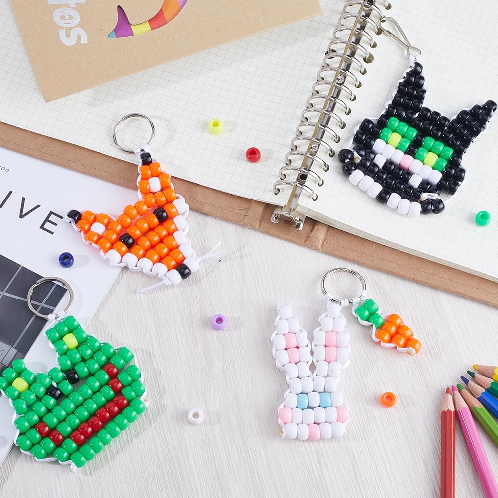 SUNNYCLUE 1 Box DIY 8 Sets Bead Pets Bead Craft Kit Bead Animals Keychain Kit 8mm Pony Beads Bulk Video Tutorials Farm Animal Duck Frogs Cow Opaque Plastic Pony Beads Set for Crafts