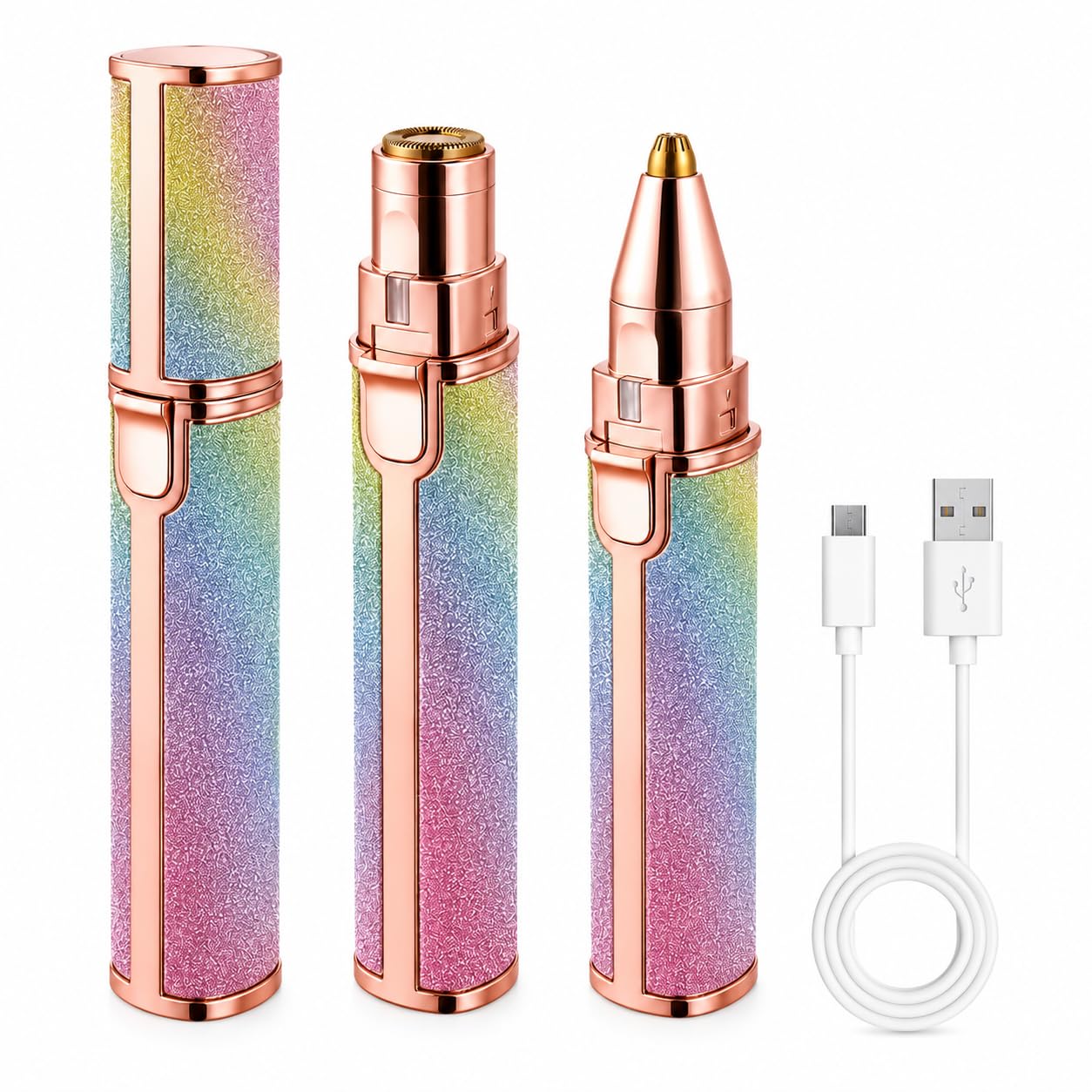 2-in-1 Precision Beauty Trimmer for Women, Eyebrow Trimmer & Nose Hair Trimmer, USB Rechargeable Facial Hair Remover, Painless Electric Hair Removal Device with Stainless Steel Blades, Portable Travel Grooming Kit-image-6
