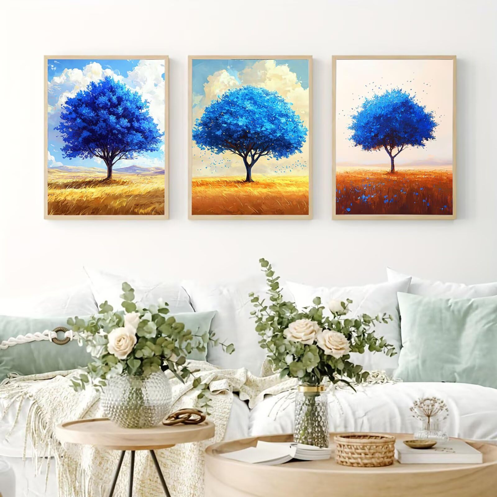 Cnyaunfi 3 Pezzi Pianta Pittura Diamante Fai-Da-Te 5D Blu Diamond Painting Kit Completo per, Hobby Creativi Adulti, Pittura Diamante Artigianale Per La Decorazione Della Parete Di Casa 70x90cm YF-3419