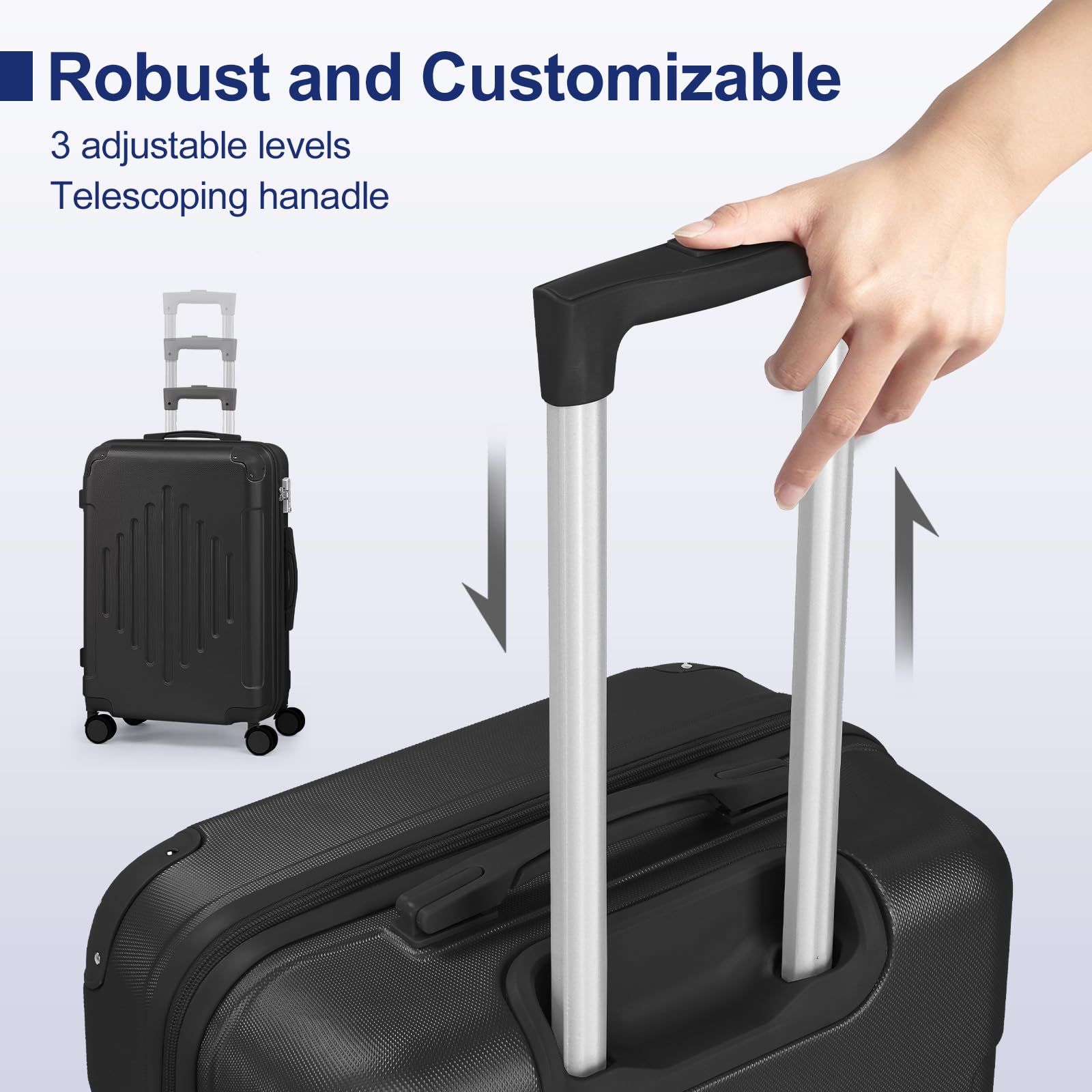 LEADZM Valise Grande Taille Rigide en ABS, 4 roulettes Spinner, Coins Renforcés, Serrure à Combinaison, ABS avec Coins Renforcés - Bagage Soute - Noir, XL/75cm