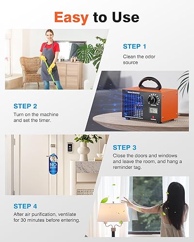 Miniatura 6 de Generador de ozono de 160,000 mgH con pantalla de temperaturahumedad, temporizador de 120 minutos, purificador de aire ionizador O3 para espacios