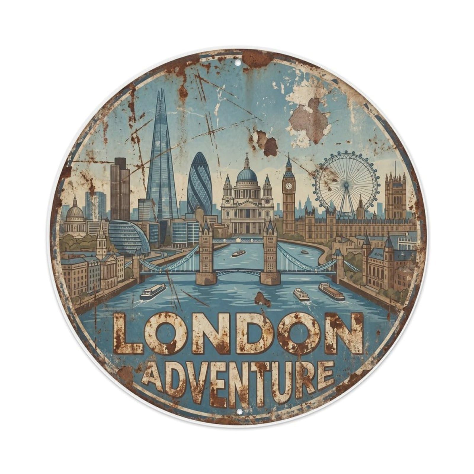Fqcyn Style Vintage Travel London Thames Skyline Metal Tin Sign