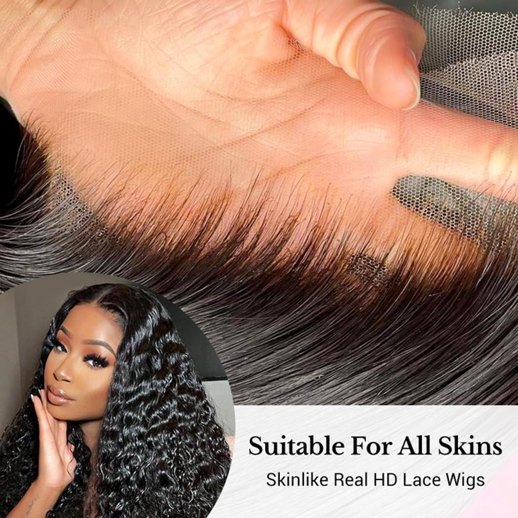 13x6 Lace Front Wigs Human Hair 100% Human Hair HD Lace Front Wigs Human Hair Pre Plucked Afro Kinky Curly Human Hair Wigs for Women 180% Density 4b/4c Glueless Wigs Human Hair for Women 16 inch