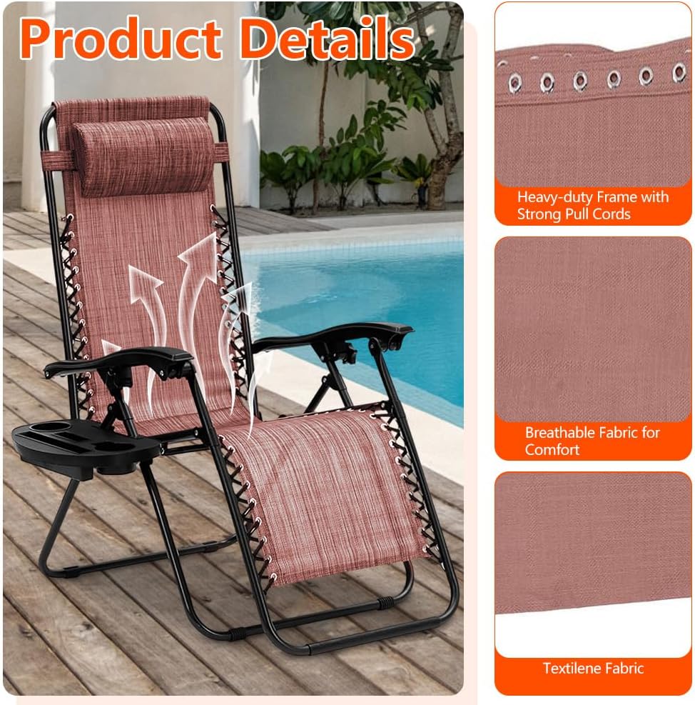 2 Pack Patio Chair Replacement Fabric for Zero Gravity Chairs – with 4 Heavy-Duty Bungee Cords, Fits Outdoor Recliner, Lounge, Beach & Lawn Sling Chairs (2 Pack, Coffee)