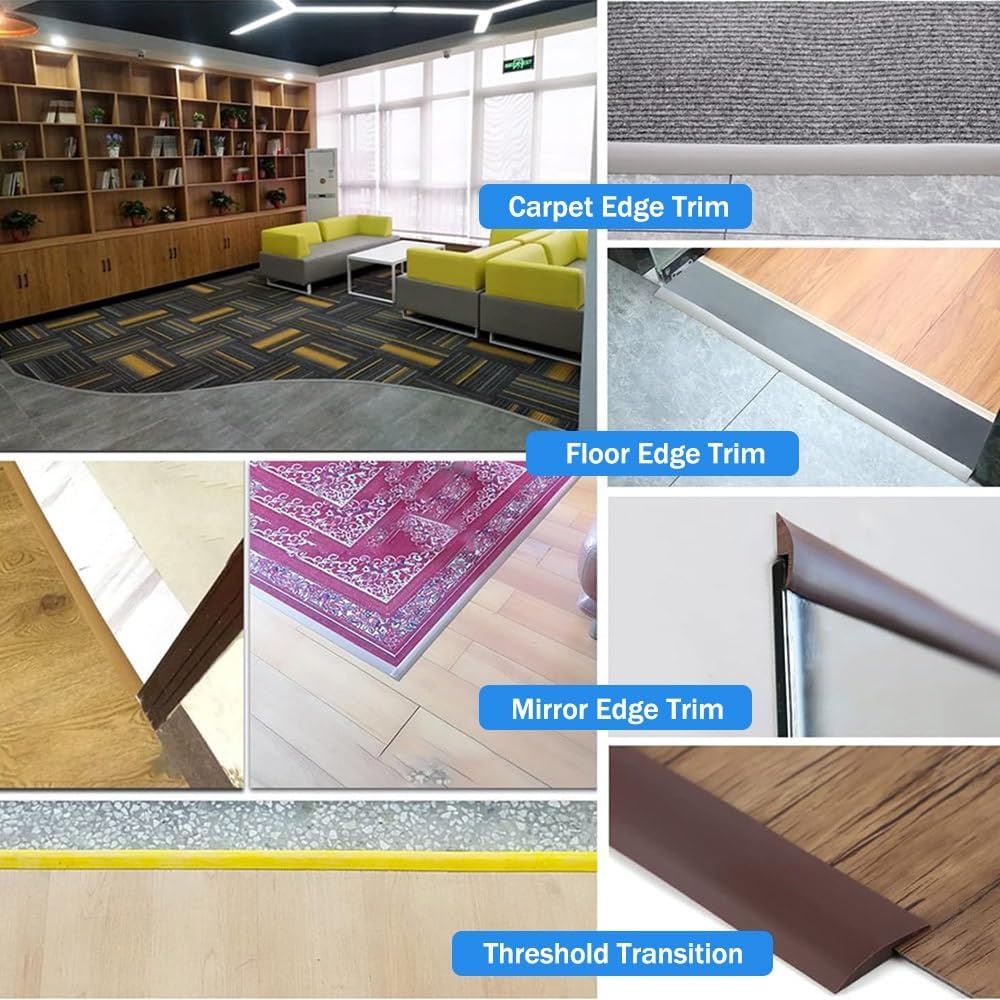 Transition Strip for Uneven Floor, Self-Adhesive Carpet to Tile Transition Edging Trim Strip, PVC Threshold Reducer Cover Height Within 5mm(Gray Woodgrain,10ft/3m)