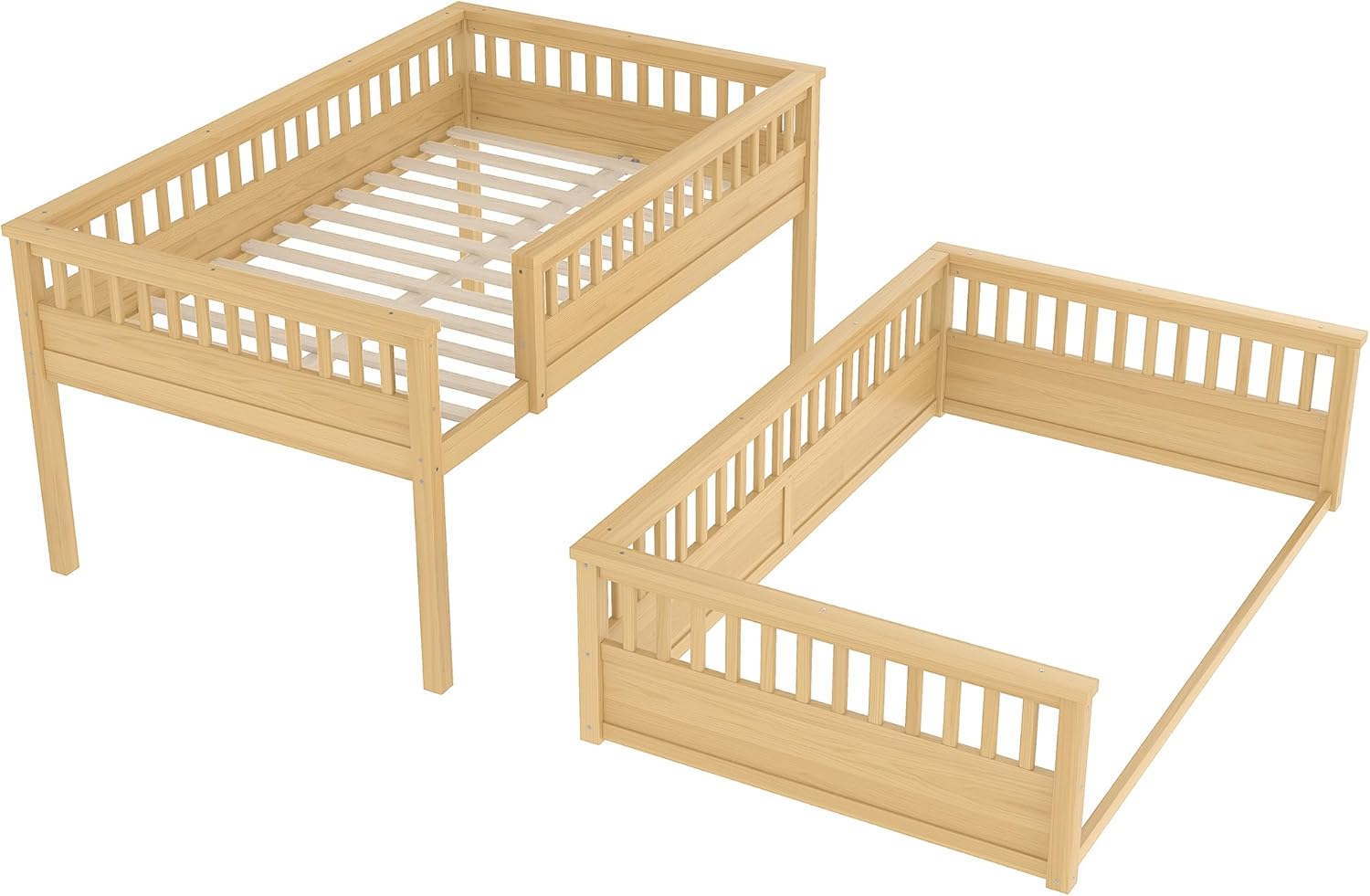Full Over Full Bunk Bed with Ladder, Wood Bed Frame with Full-Length Guardrail, for Bedroom, No Box Spring Needed, Natural