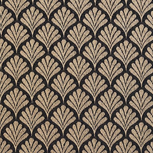 Black Fan Jacquard Woven Upholstery Fabric by The Yard - SKU: Amanda Onyx