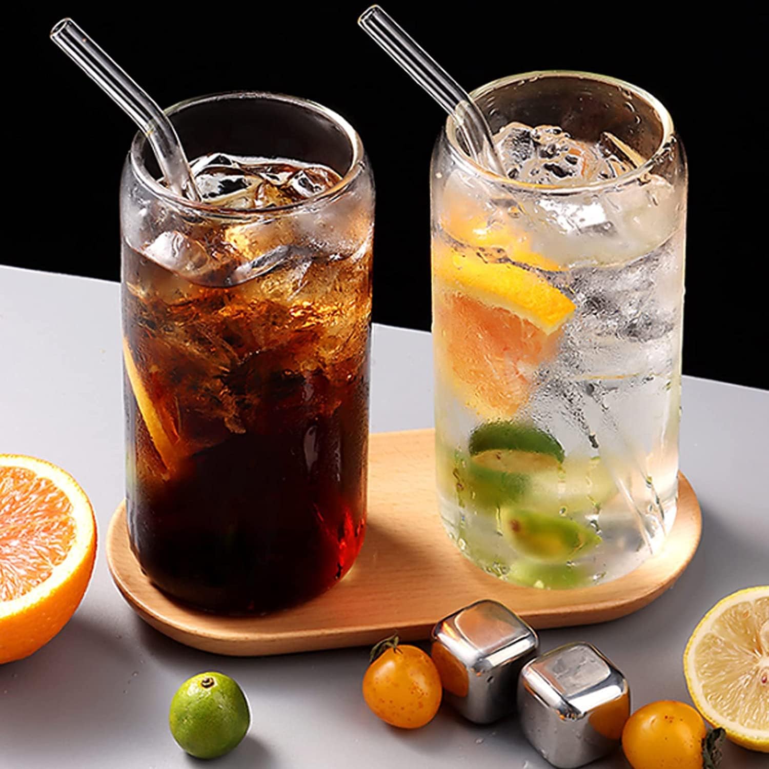 KiKiluxxa Can Glass Tea Coffee Sipper Tumbler with Glass Starw- 540ml- Fruit Juice Milk Soda Water Drinking Mug with Starw Cup - Pack of 2 (London Tumbler 2)