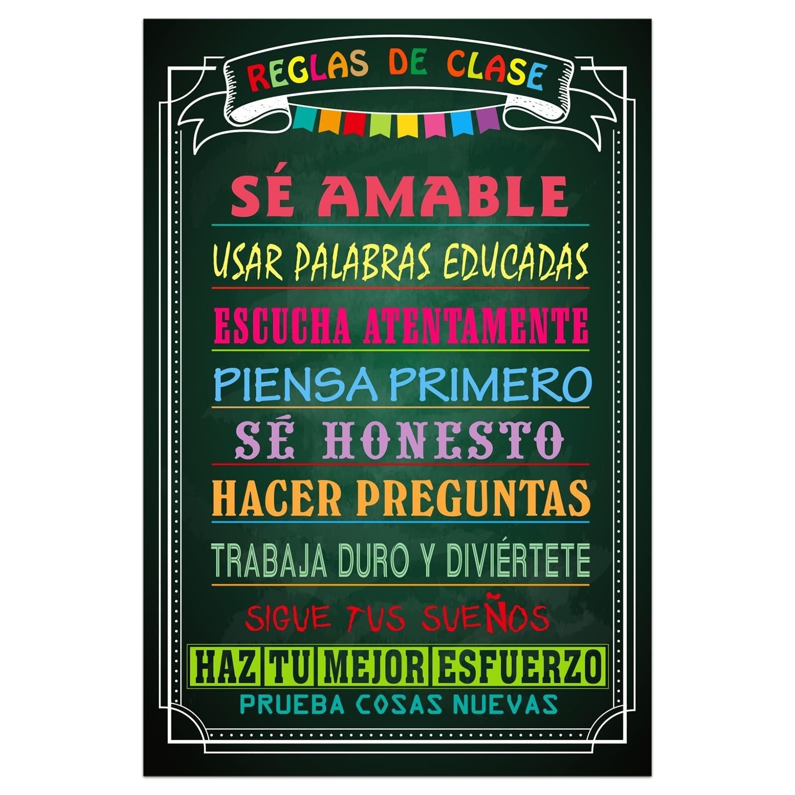 MDBJTCYZN Classroom Rules Chart in Spanish Motivational Español Poster for Elementary High School Teacher Supplies Back to School All Grade Decor(Unframed,12x18inch(30x45cm))