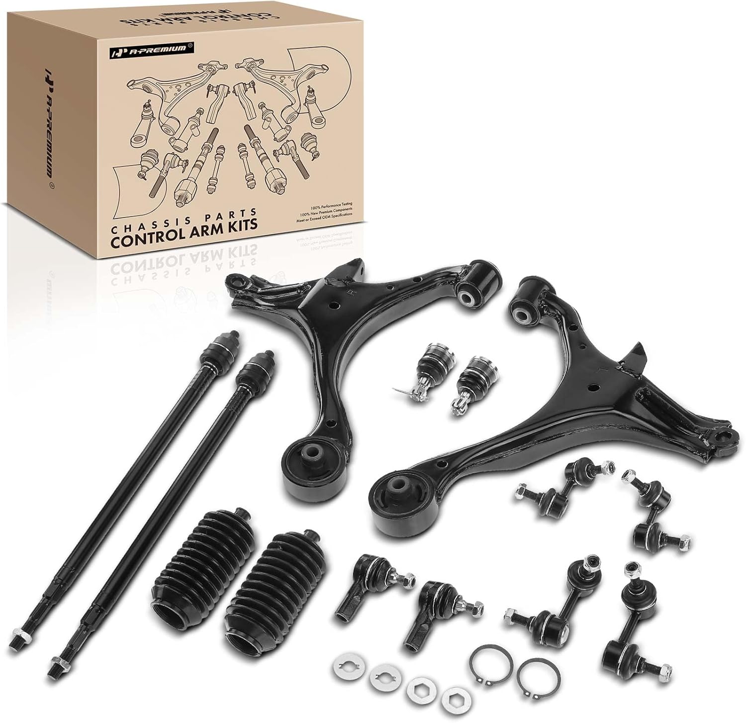 A-Premium 14Pcs Suspension Kit, Front Lower Control Arm, Lower Ball Joint, Inner Outer Tie Rod End, Front & Rear Sway Bar Link, Rack And Pinion Boot, Compatible with Honda Civic 2001-2005