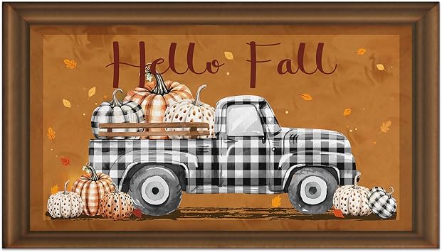 Hello Fall Door Mat Outdoor, Fall Decorations for Home Non-Slip Thanksgiving Doormat Low Profile Autumn Fall Pumpkin Welcome Rug for Home Indoor Outdoor Decor 17 x 30 Inch