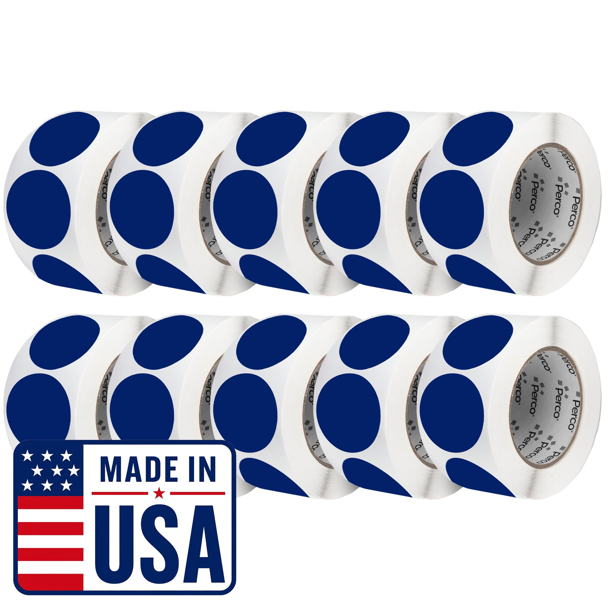 Perco Dark Blue Perforated Round Circle Dot Sticker 3-Inch Labels — 10 Rolls, 5,000 Stickers - Business Logos, Category Labels &amp; Professional Signage, Strong Adhesive - Made in USA
