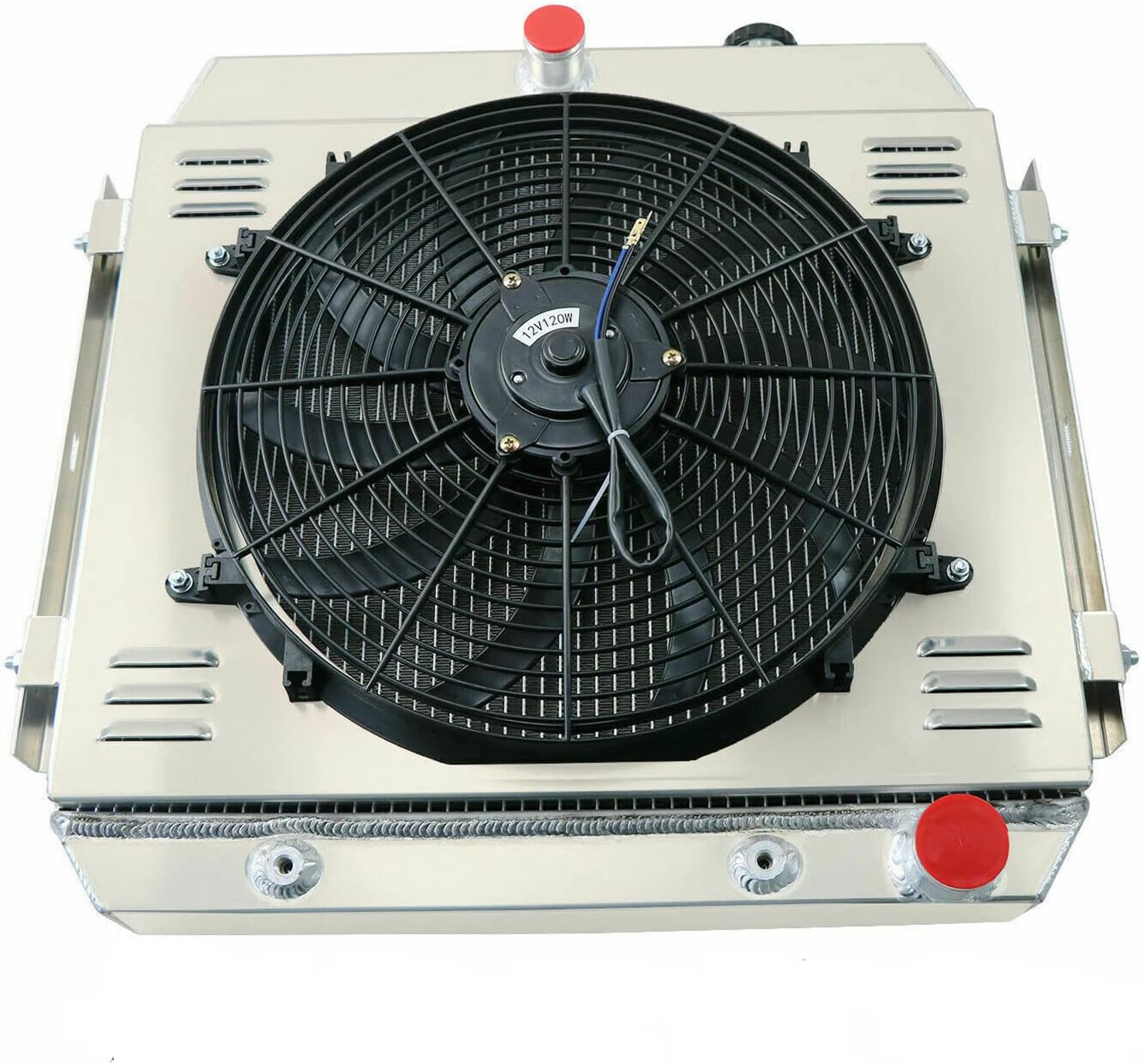 Aluminum Radiator for 1955 1956 1957 Chevy Bel Air/Sedan Delivery/Two-Ten Series/One-Fifty Series/Nomad 57 Del Ray 3 Row Radiators Shroud 16" Fan Relay Kit