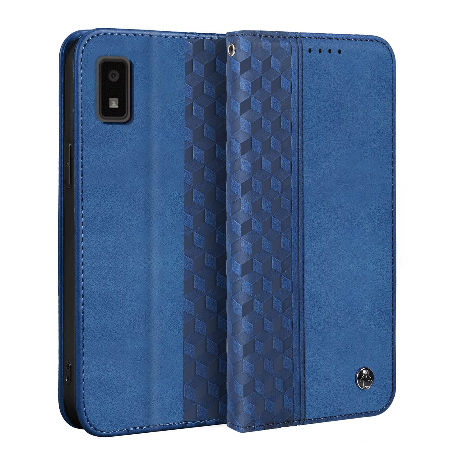 Gedurya AQUOS wish2 ケース 手帳型 AQUOS wish ケース SH-51C SHG08 A204SH 用 手帳型ケース SH-M20 SHG06 A104SH 携帯カバー アクオスウィッシュ2 スマホケース 5.7インチ対応 ひし形柄 全面保護 耐衝撃 カード収納 財布型 スタンド機能 マグネット式 軽量 - ブルー