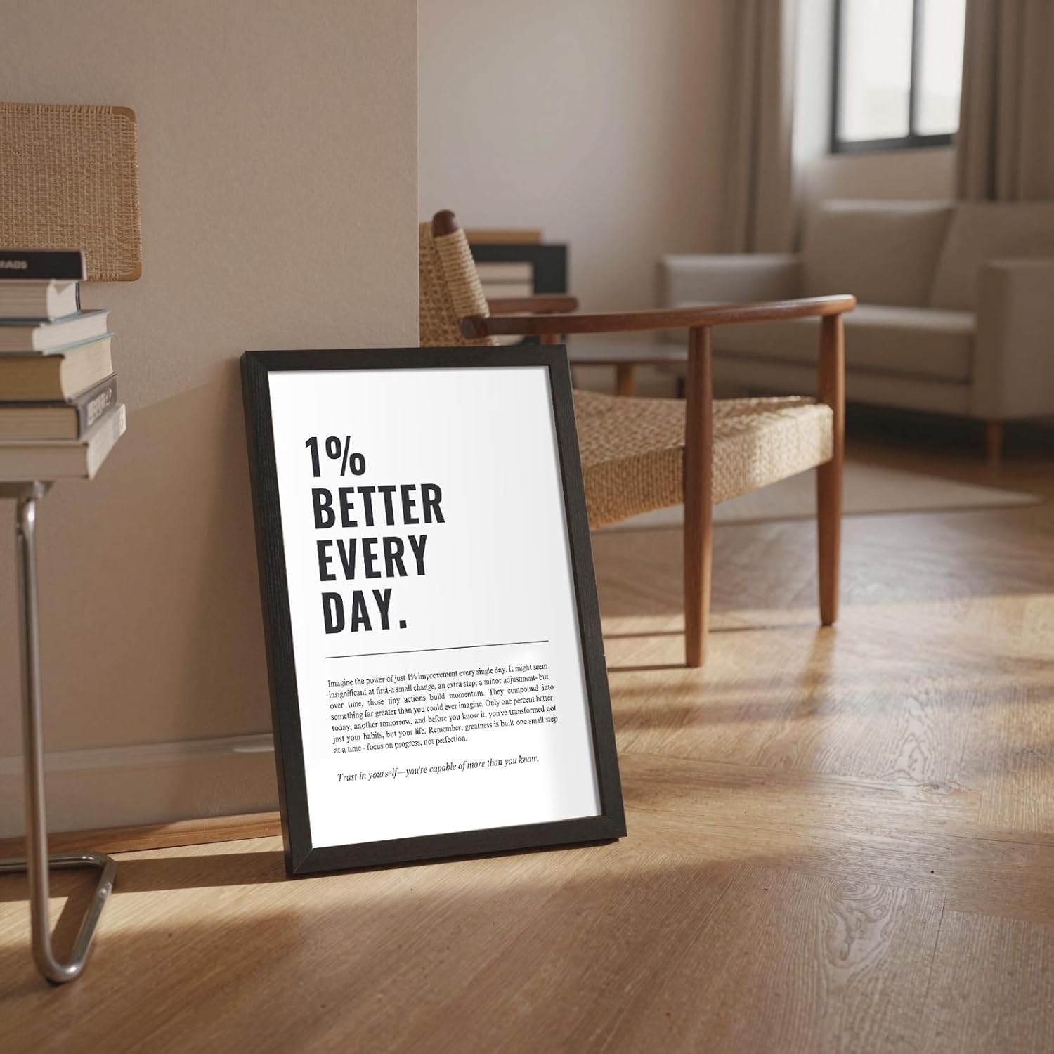 16X20 Inch Black Framed 1% Better Every Day Canvas Wall Art Motivational Minimalist Posters Growth Mindset Self Improvement Quotes Prints Wall Decor For Office Home Gym Bedroom Study