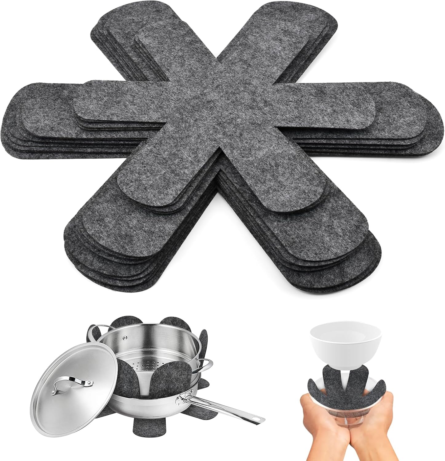 Pot and Pan Protectors,w/Dishcloths,Pans Protector for Stacking,Set of 15 in 3 Size,Felt Pan Separators for Stacking,Cookware Protectors Pot Divider Separator Pad for Save Space