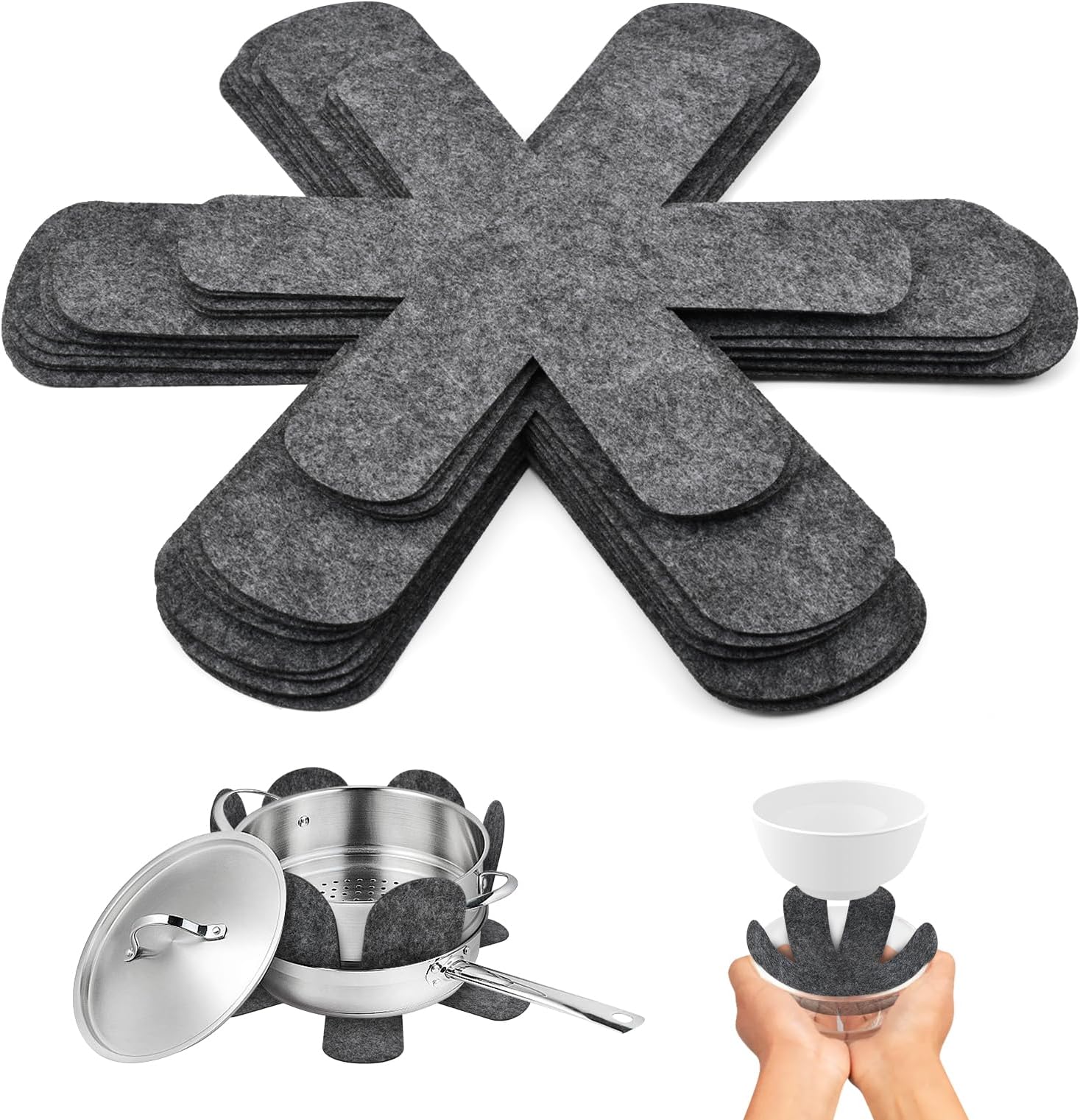 Pot and Pan Protectors,w/Dishcloths,Pans Protector for Stacking,Set of 15 in 3 Size,Felt Pan Separators for Stacking,Cookware Protectors Pot Divider Separator Pad for Save Space