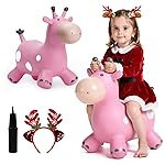 EVERICH TOY Giraffe Bouncy Horse Hopper for Toddlers 1-3, Bouncy Animals Jumping Horse, Inflatable Ride on Bouncer, for Boys Girls 18 M+ 2 3 4 5 6 Years Old W/Free Christmas Accessories