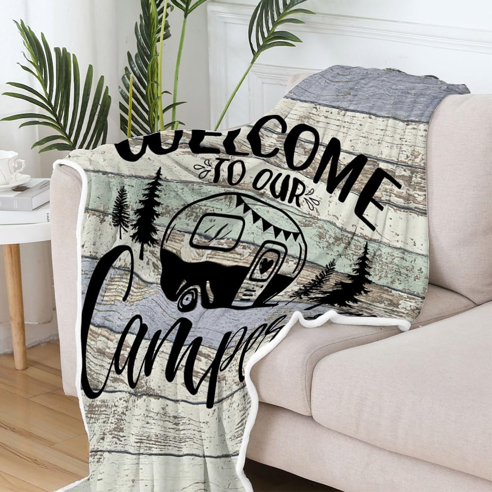 Coperta per camper, idea regalo per gli amanti del campeggio, per uomini o donne, campeggio all'aperto, camper, viaggi, escursionismo, divano, coperta in flanella super morbida, regalo per letto