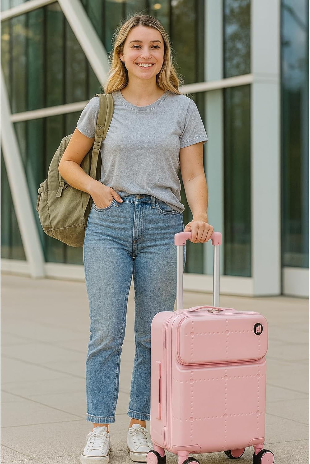 World Traveler Dejuno Smart 20-Inch Carry-On Luggage with USB Ports - Pink