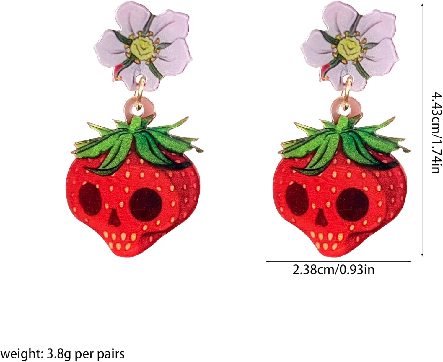Summer Cute Fun Cartoon Earrings Gothic Punk Horror Acrylic Flower Strawberry Skull Stud Earrings for Women Unique Party Jewelry - Image 5