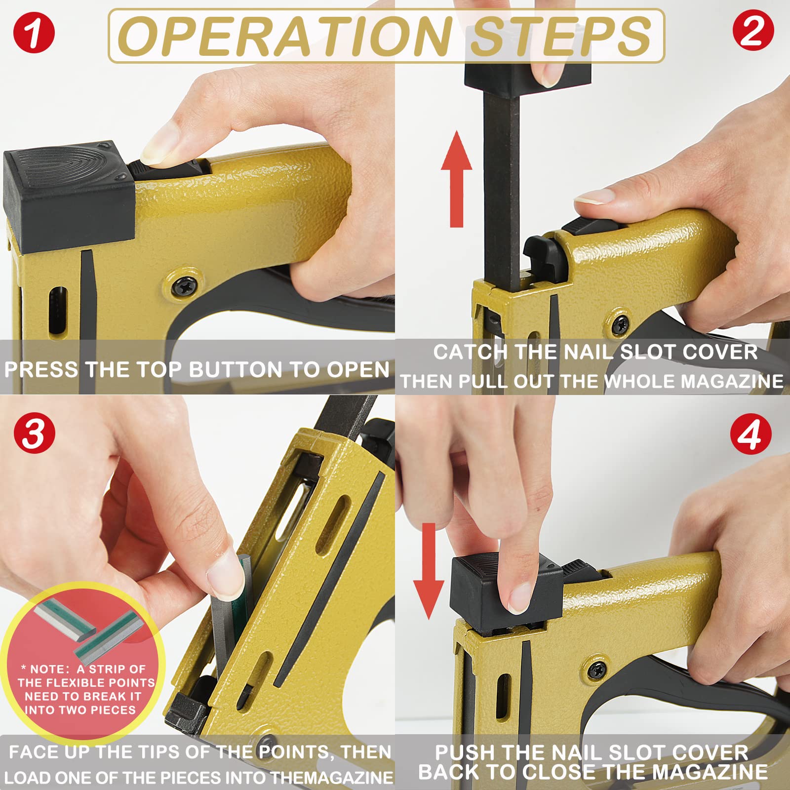 HM515 Manueller Flex-Blattnagler leichtes Bilderrahmen-Rahmungswerkzeug mit 1000 Stück 15 mm flexible Blattnägel Handpunktetreiber zur Montage von Bilderrahmen und handgefertigten Kunstwerken