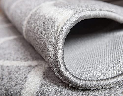 Miniatura 6 de Unique Loom - Alfombra redondeada de la colección Trellis Frieze (8 x 11pies, color gris claromarfil)