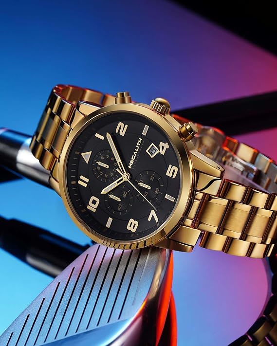 MEGALITH Armbanduhr Herren Chronograph Sport: Wasserdicht Edelstahl Analog Quarz - Militär Datum Schwarz Uhren für Männer