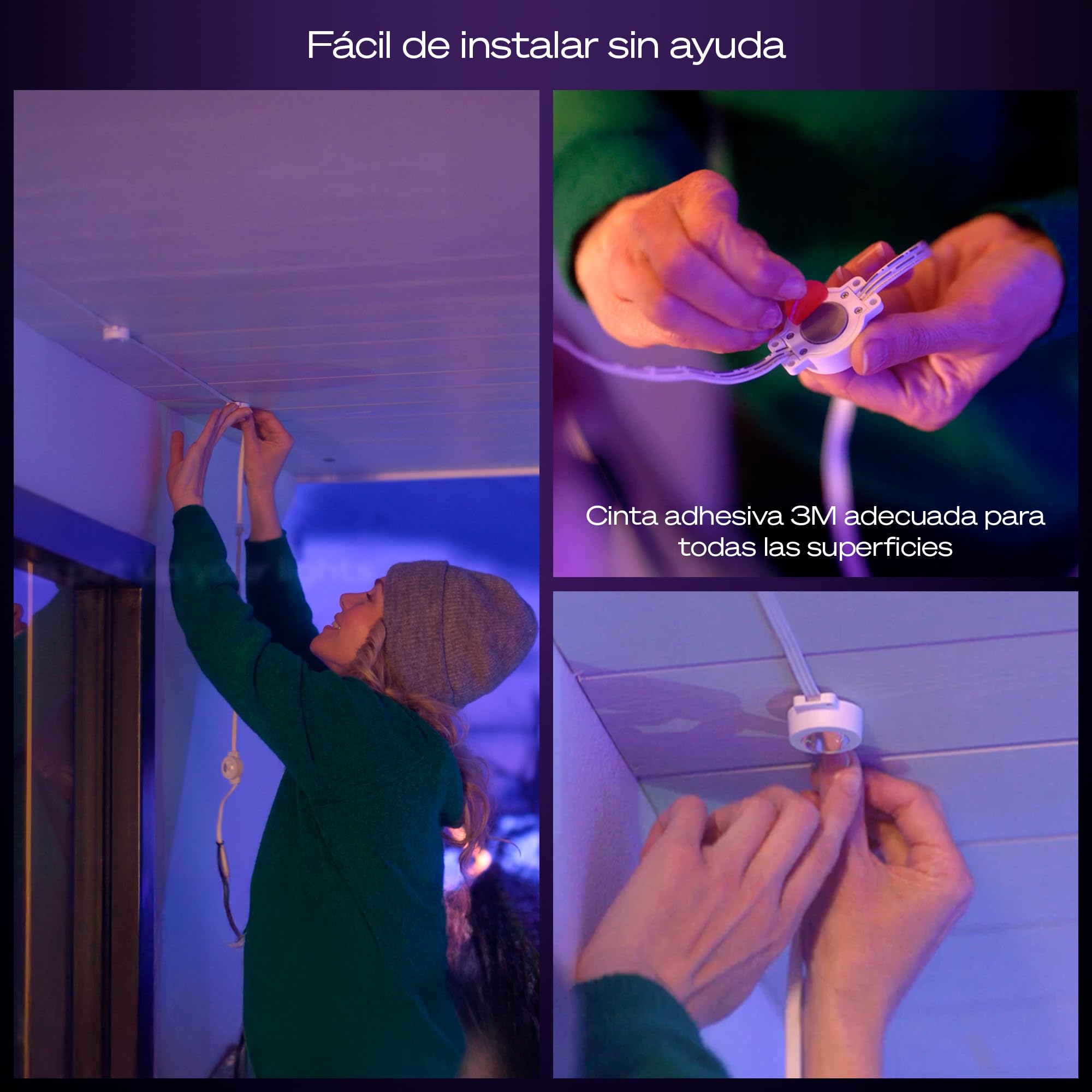 Philips Hue Festavia Guirnalda de Luces Permanente, 18 m, Atenuable, Resistente a la Intemperie, Resistente al Agua, Fácil Instalación, Luz Blanca y de Colores, Cable Blanco