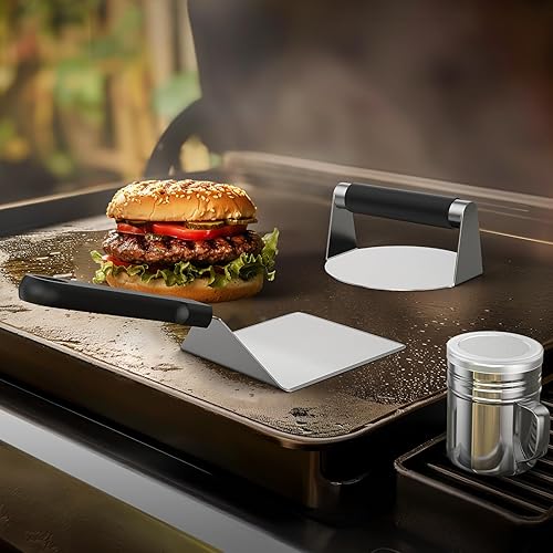 Miniatura 7 de SHINESTAR Smash - Kit de prensa para hamburguesas para plancha Blackstone, espátula de hamburguesa para plancha de superficie plana, prensa de