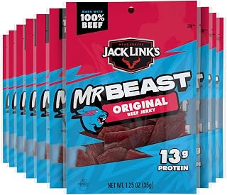 Jack Link's x MrBeast Original Beef Jerky 10-Pack (1.25oz Bags) - 13g Protein, 100% Real Beef, Keto-Friendly Snacks