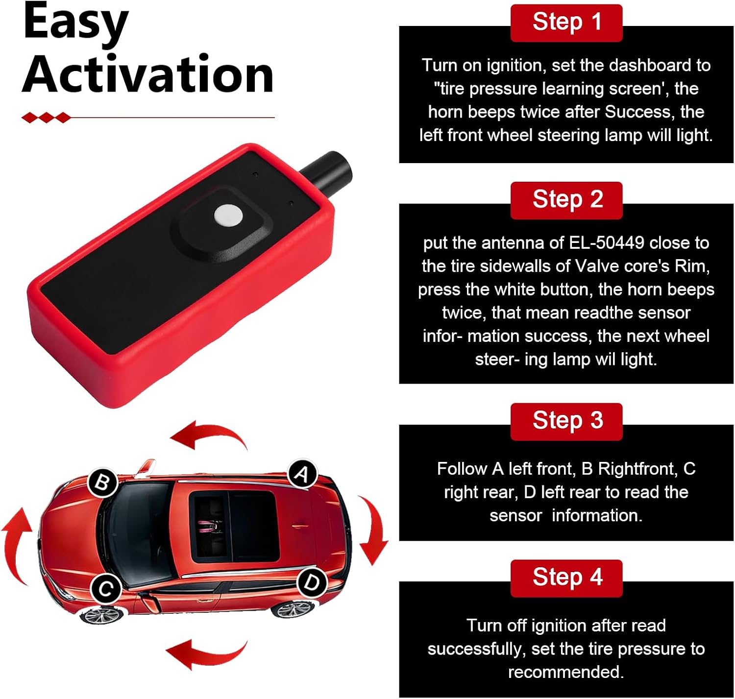 EL-50449 Ford TPMS Reset Tool, Portable High Efficiency Tire Pressure Monitor Sensor Relearn Tool, Car Diagnostic Tools for Ford F150 F250 F350 E150 E250 E350 Lincoln Mercury (Black)
