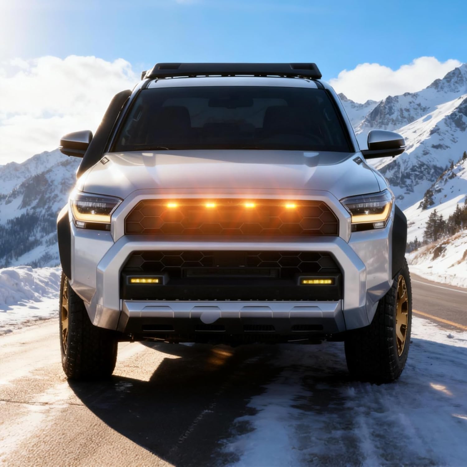 6th gen 4Runner Led Grill Lights for 2025 2026 Toyota 4Runner TRD Pro Trailhunter Grille Grills Light Accessories (Amber)