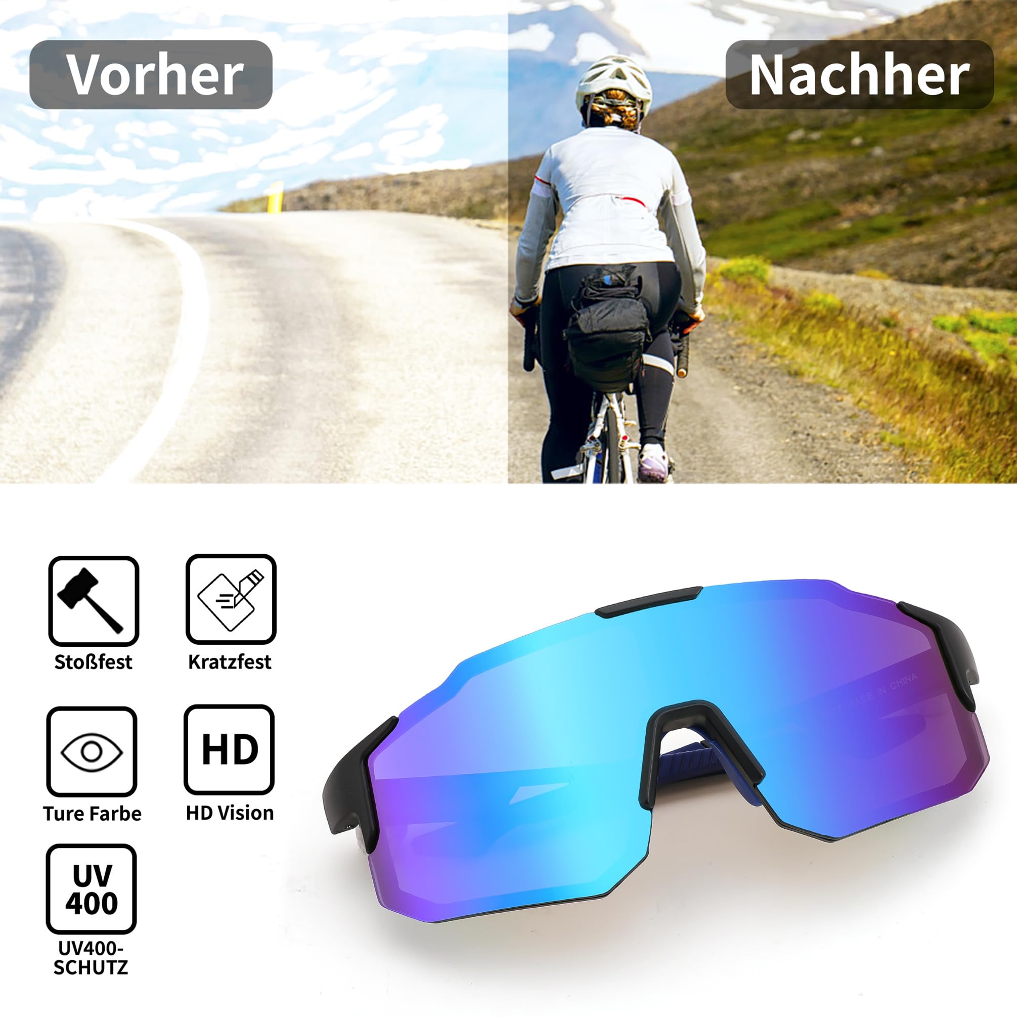 FEISEDY Sport Sonnenbrille Herren Damen Fahrradbrille Radbrille Verspiegelt Sportbrille für MTB Rennrad Radfahren Biking Laufen Enduro mit UV400 Schutz B2388