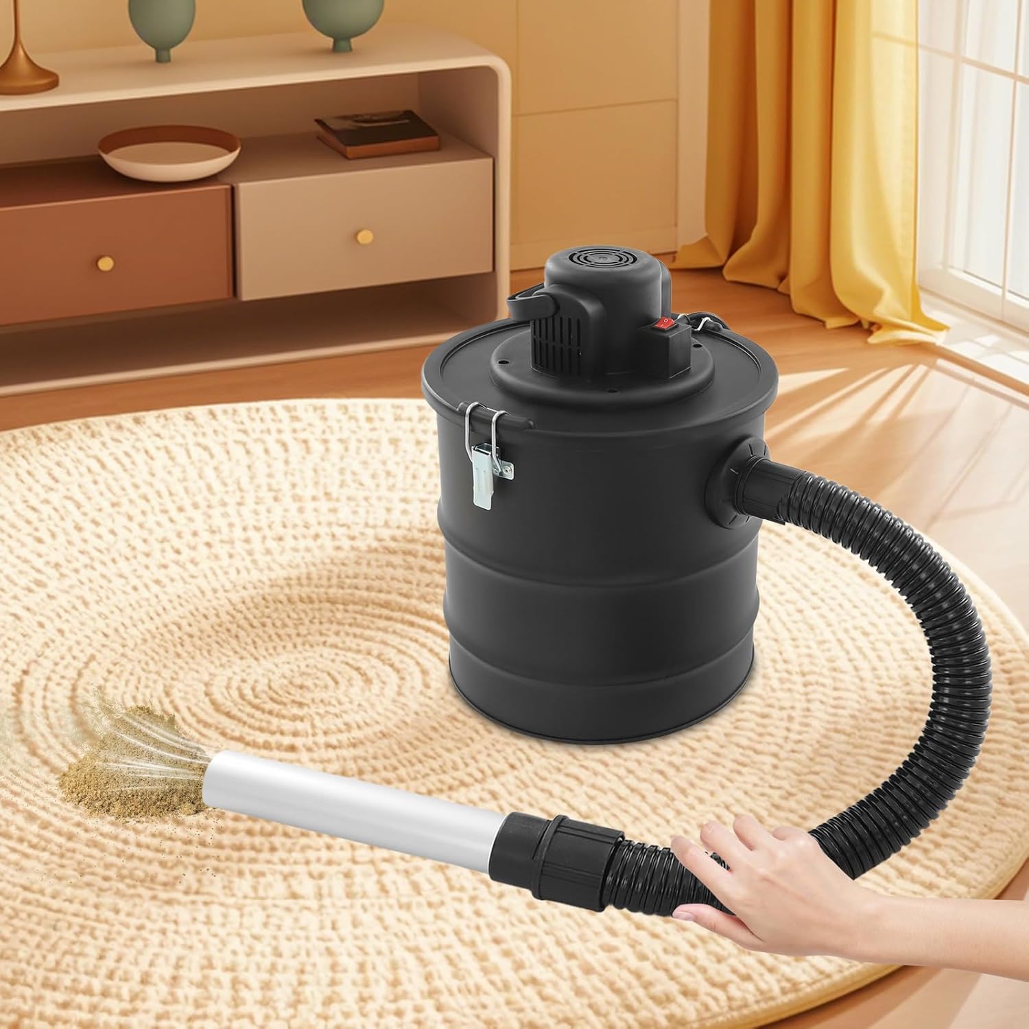 5 Gallon Ash Vacuum Cleaner for Pellet Stoves, 1200W Strong Suction Ash Vac Collector with 39.4 in Flexible Hose Lightweight Canister Vac Cleaners for Fireplaces, Wood Burning Stoves