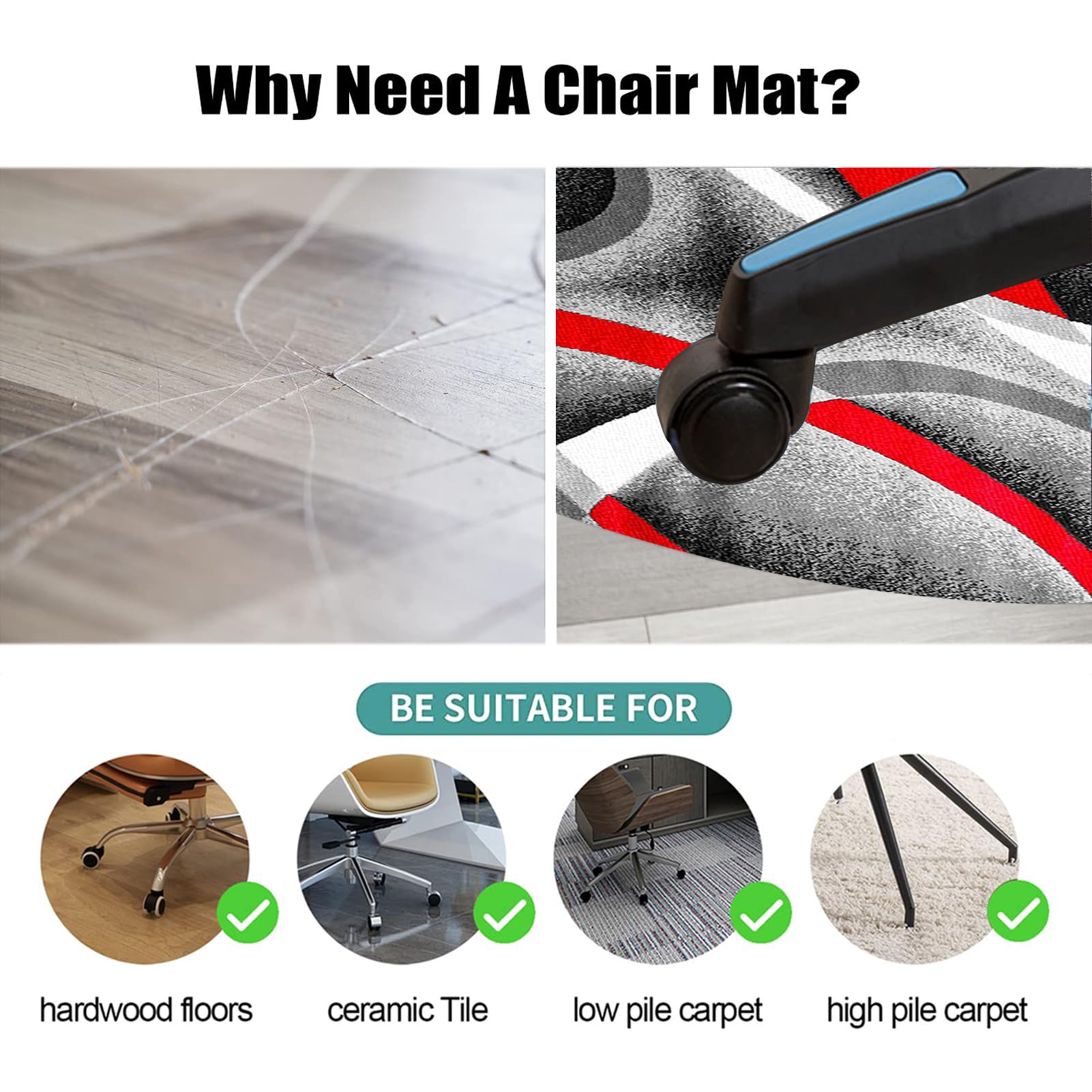 Tappeto Rotondo Per Sedia Da Ufficio - Antiscivolo, Salvapavimento, Diametro 100cm - Foto 11