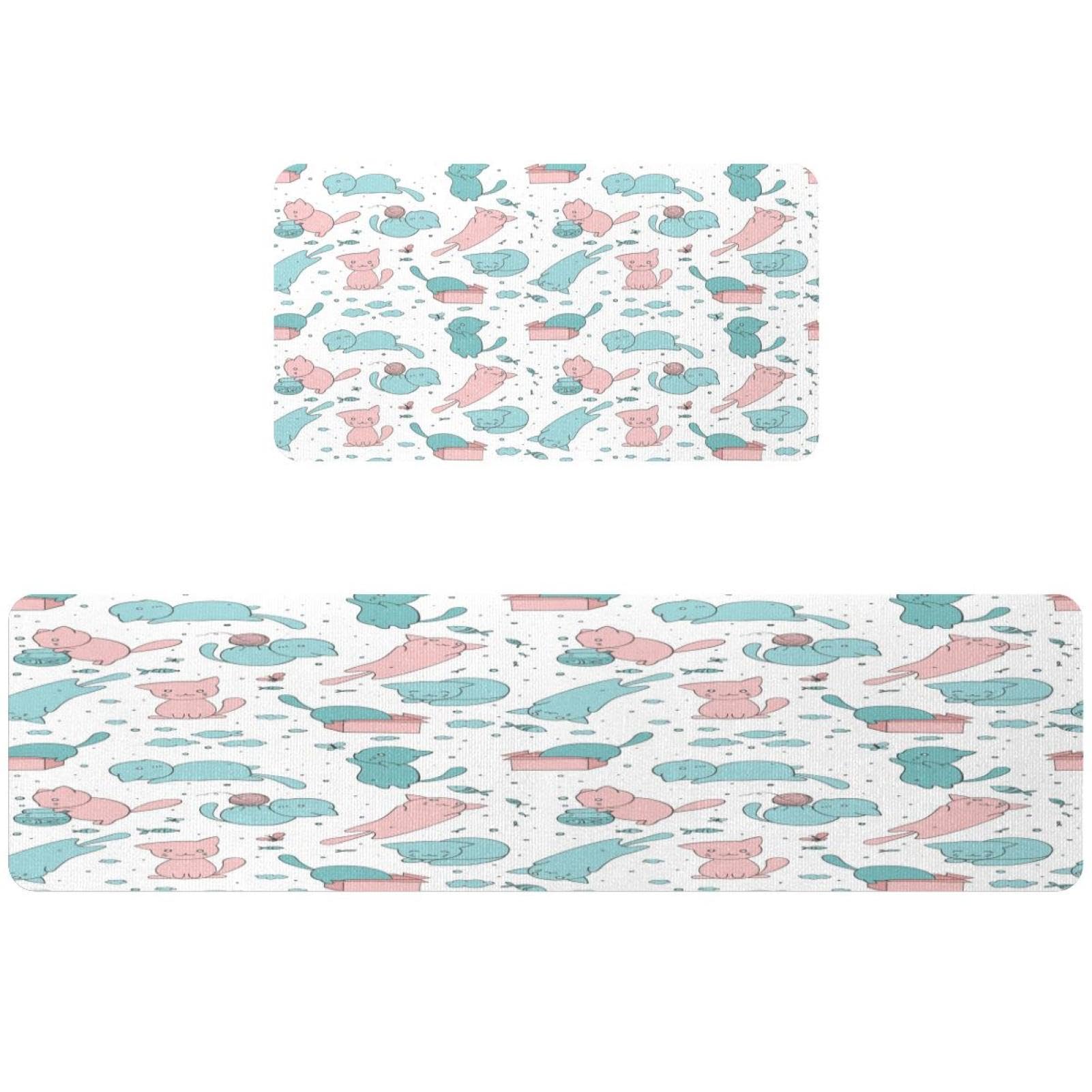 Tapete de cocina de 2 piezas VAPOKF con diseño de gatos alfombra antideslizante lavable para el hogar