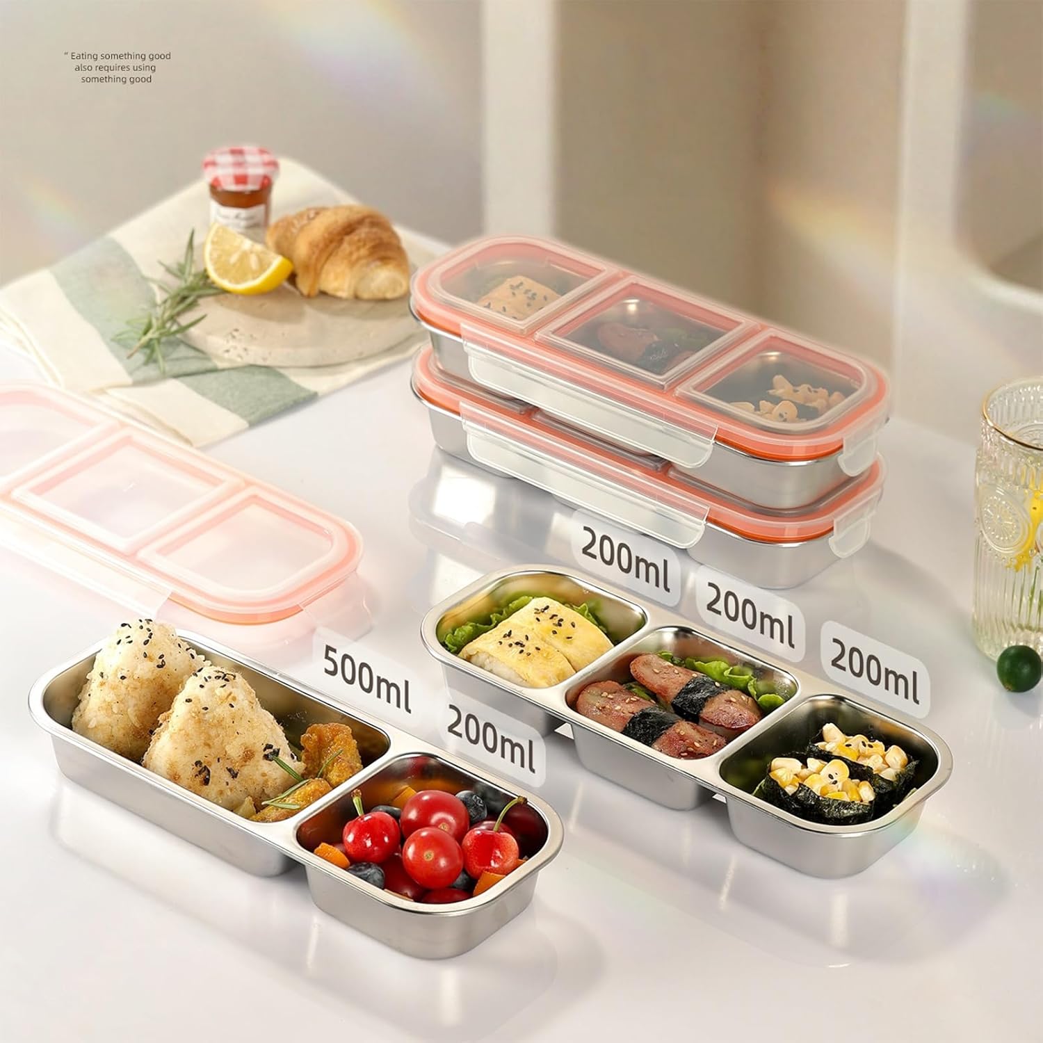 Reusable Stainless Steel Snack Containers with Lids – 10.3" x 4" 3 Compartment Snackle Box, Leak-Proof Metal Snack Containers for Kids & Adults, Divided Food Storage Box (2 Compartment) - Image 2