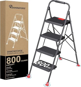 Foldable Step Ladder Folding Stool - 4 Stepping Extension Tall Heavy Duty with Handrails for Home Adults Kitchen - Extendable Stepladder Closet Stepstool Stair Ladders for Indoor House 800Lbs