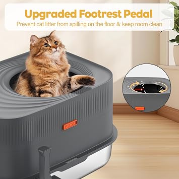 Stainless Steel Cat Litter Box with Lid, Top Entry Cat Litter Tray XXL