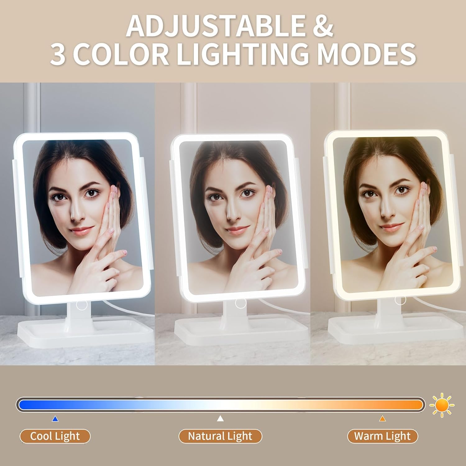 Lighted Makeup Mirror with 75 LEDs, Rechargeable Vanity Mirror with 1X/2X/3X/10X Magnification, 3 Color Modes & Touch Dimming, Portable Folding Mirror for Travel Desk, Gifts for Women & Girls - Image 3