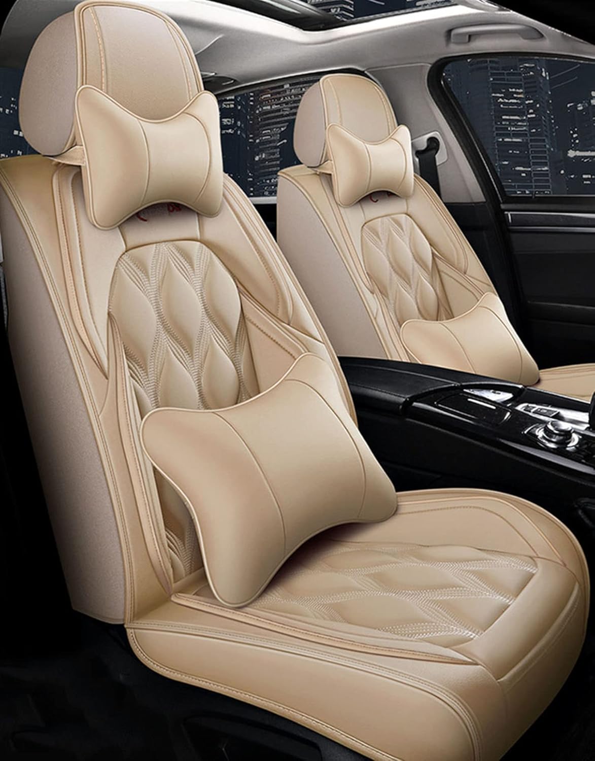 Car Seat Covers Full Set with Waterproof Leather,Airbag Compatible Automotive Vehicle Cushion Cover Universal Fit for Most Cars,C