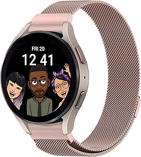 سوار معدني شبكي من الفولاذ المقاوم للصدأ بدون فتحة من لوكسان، متوافق مع ساعة سامسونج جالاكسي ووتش 5 برو 40/44 ملم ووتش 5 برو 45 ملم للرجال والنساء (لون وردي/ذهبي)