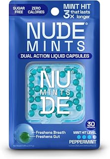 NUDE Mints Dual Action Liquid Capsules Peppermint: 3X Longer Lasting, 3X Stronger Bad Breath Treatment - Sugar Free, 0 Calorie, 150 Caps 5 Pack